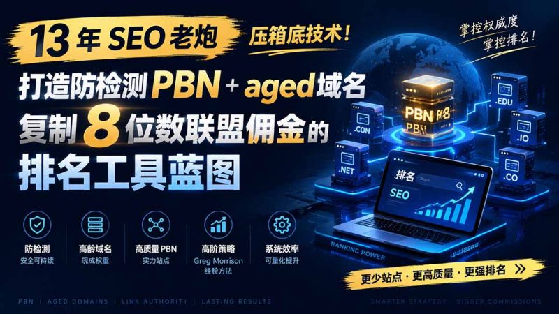 13 年 SEO 老炮压箱底技术!打造防检测 PBN+aged 域名,复制 8 位数联盟佣金的排名工具蓝图【原创双语字幕】-玻哥网络技术工作室
