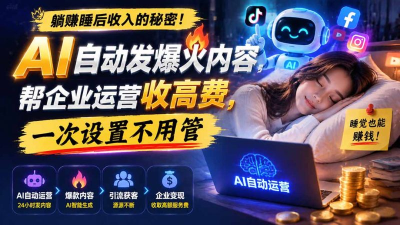 躺赚睡后收入的秘密！AI 自动发爆火内容，帮企业运营收高费，一次设置不用管【原创双语字幕】-玻哥网络技术工作室