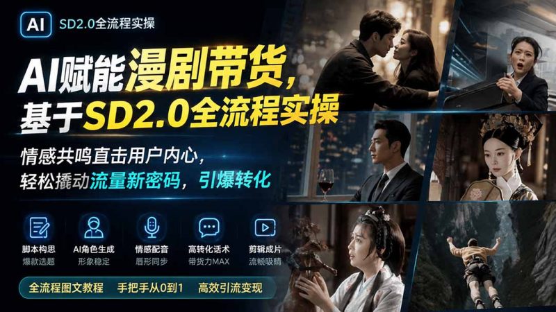 AI赋能漫剧带货，基于SD2.0全流程实操；情感共鸣直击用户内心，轻松撬动流量新密码，引爆转化-玻哥网络技术工作室