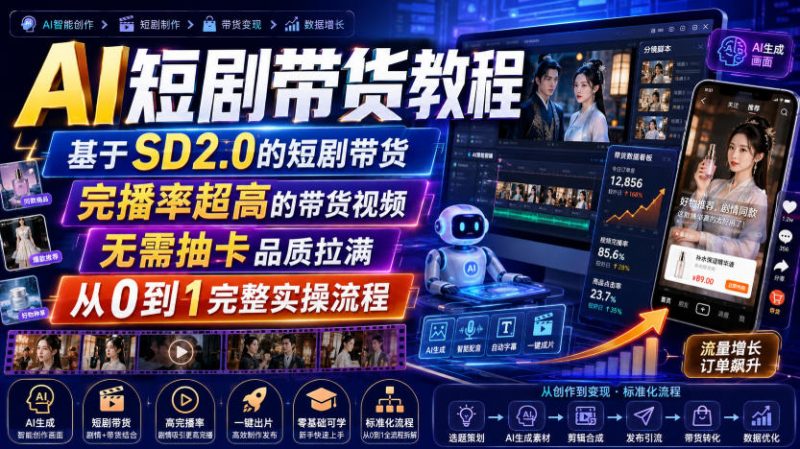 AI短剧带货教程,基于SD2.0的短剧带货,完播率超高的带货视频,无需抽卡品质拉满,从0到1完整实操流程-玻哥网络技术工作室