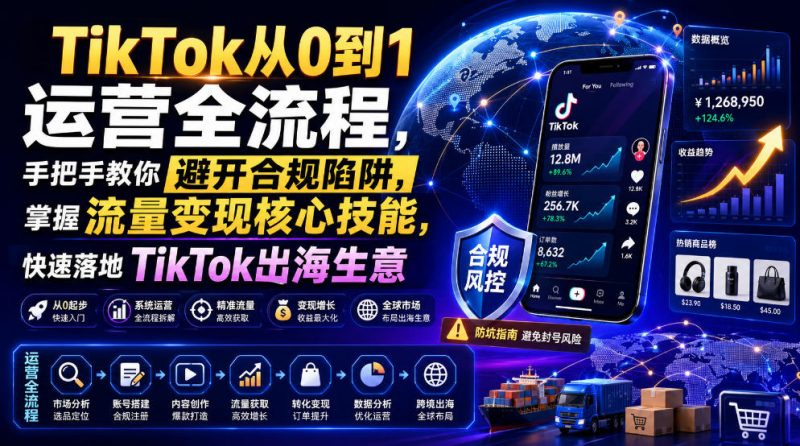 TikTok从0到1运营全流程,手把手教你避开合规陷阱,掌握流量变现核心技能,快速落地TikTok出海生意(更新8月)-玻哥网络技术工作室