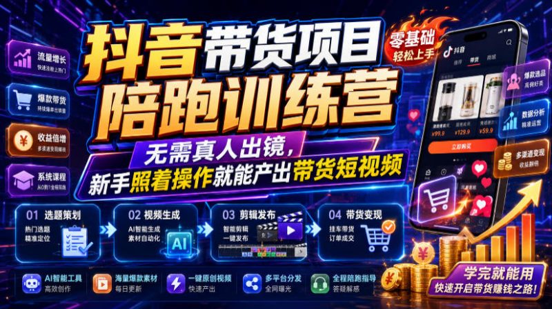 抖音带货项目陪跑训练营，无需真人出镜，新手照着操作就能产出带货短视频(更新0811)-玻哥网络技术工作室