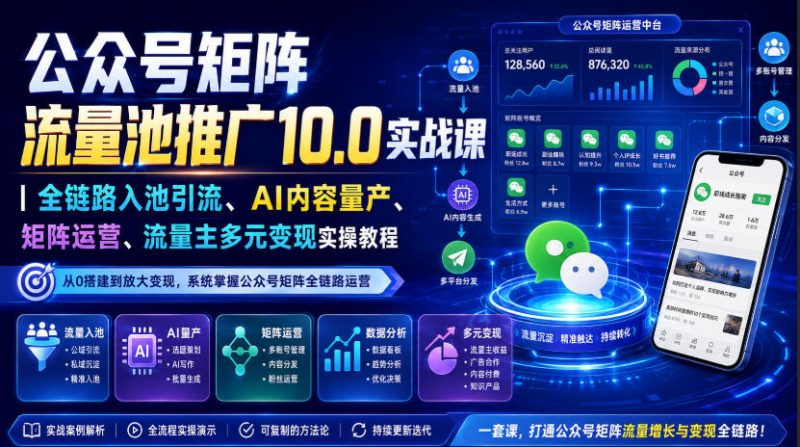 公众号矩阵流量池推广10.0实战课｜全链路入池引流、AI内容量产、矩阵运营、流量主多元变现实操教程-玻哥网络技术工作室