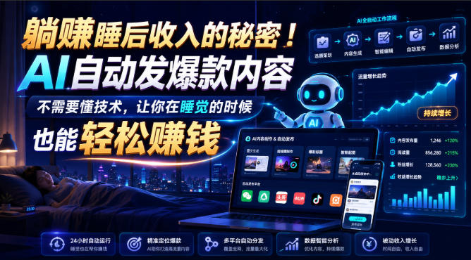 躺賺睡后收入的秘密！AI自动发爆款内容，不需要懂技术，让你在睡觉的时候也能轻松賺钱【原创双语字幕】-玻哥网络技术工作室