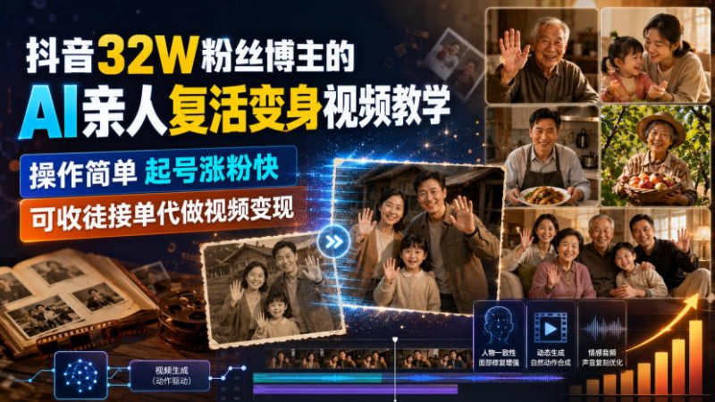 抖音32W粉丝博主的AI亲人复活变身视频教学，操作简单，起号涨粉快，可收徒接单代做视频变现-玻哥网络技术工作室