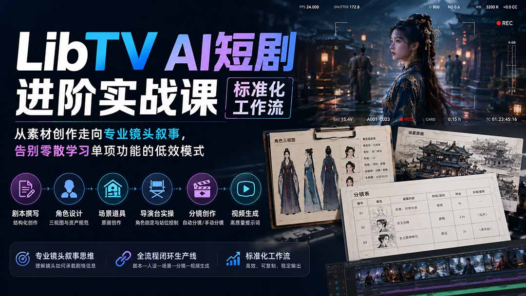 图片[1]-LibTV AI短剧进阶实操课标准化工作流；从素材创作走向专业镜头叙事，告别零散学习单项功能的低效模式-玻哥网络技术工作室