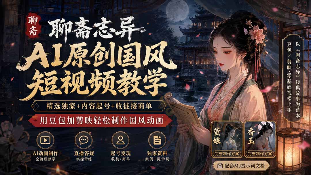 图片[2]-聊斋志异AI原创国风短视频教学；精选独家+内容起号+收徒接商单，用豆包加剪映轻松制作国风动画-玻哥网络技术工作室