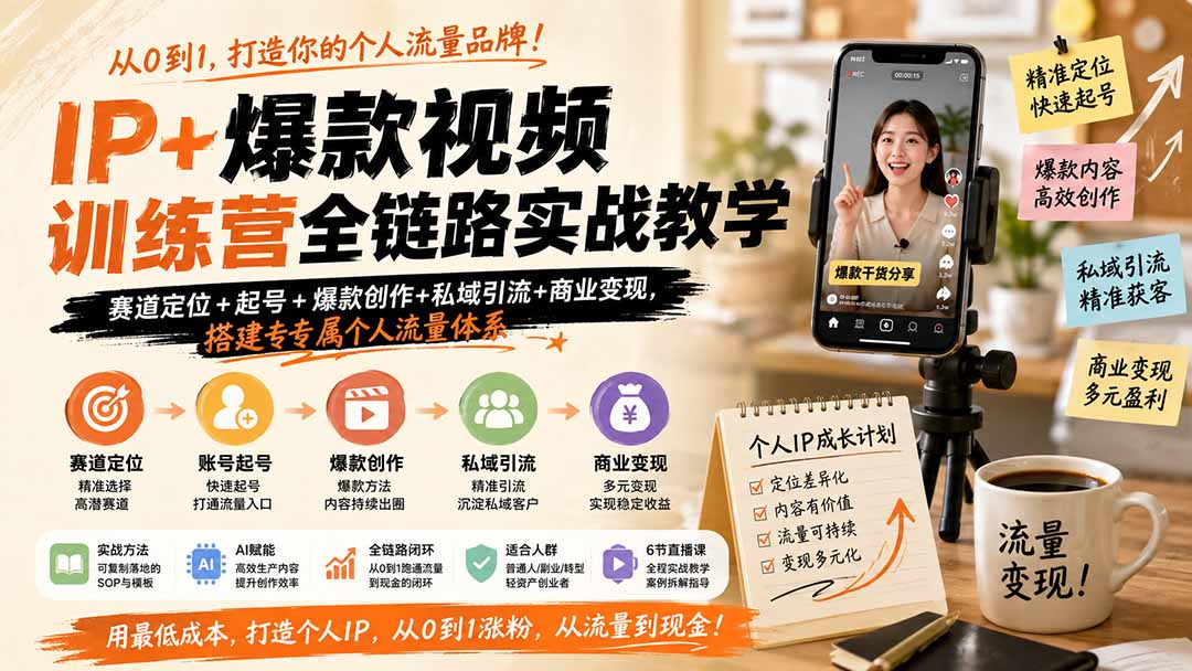 图片[2]-IP+爆款视频训练营全链路实战教学；赛道定位+起号+爆款创作+私域引流+商业变现，搭建专属个人流量体系-玻哥网络技术工作室