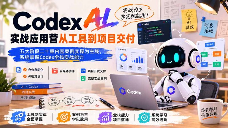 Codex AI实战应用营从工具到项目交付；五大阶段二十章内容案例实操为主线，系统掌握Codex全栈实战能力-玻哥网络技术工作室