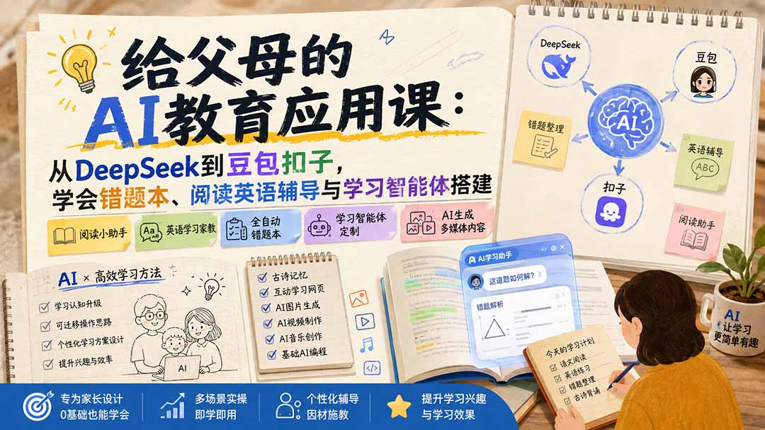 图片[1]-给父母的AI教育应用课：从DeepSeek到豆包扣子，学会错题本、阅读英语辅导与学习智能体搭建-玻哥网络技术工作室