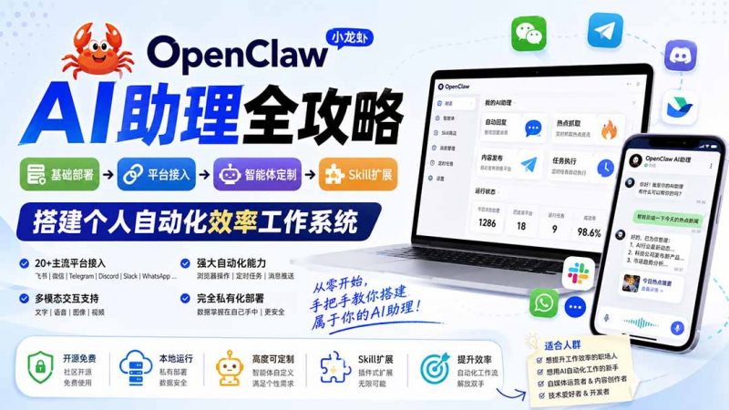 OpenClaw小龙虾 AI助理全攻略：基础部署→平台接入→智能体定制→Skill扩展，搭建个人自动化效率工作系统-玻哥网络技术工作室