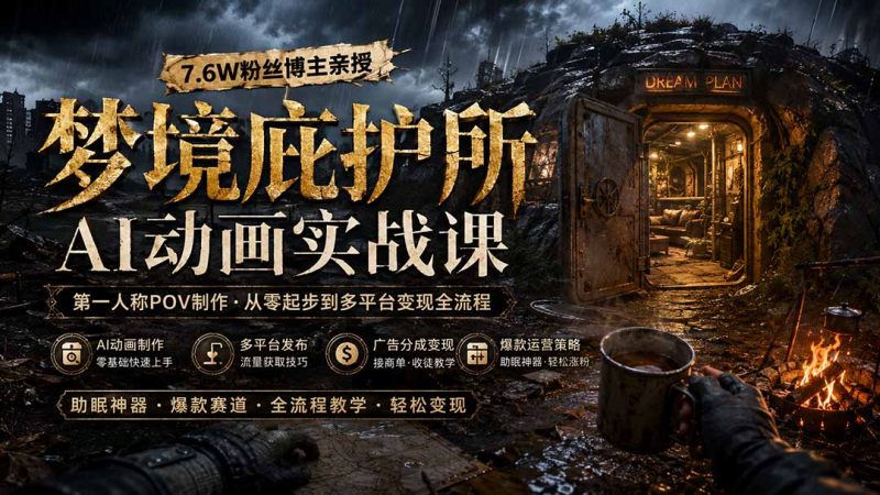 梦境庇护所AI动画实战课:7.6W粉丝博主亲授第一人称POV制作,从零起步到多平台发布变现全流程-玻哥网络技术工作室