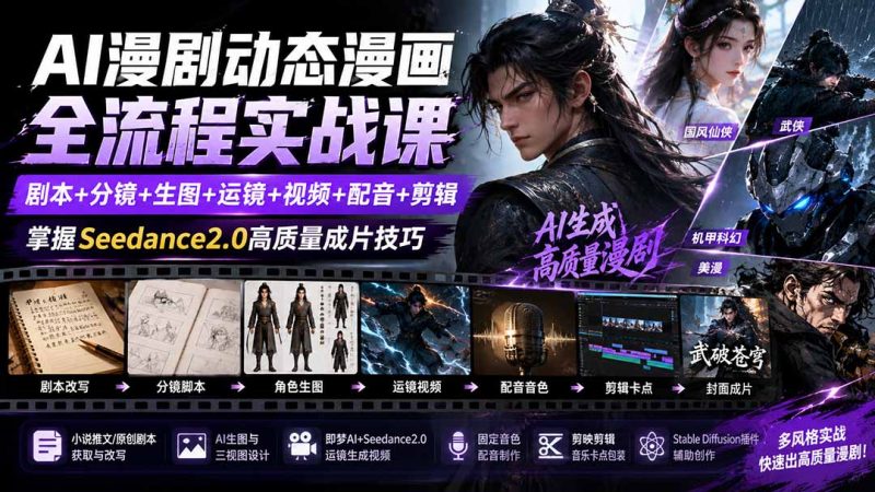 AI漫剧动态漫画全流程实战课：剧本+分镜+生图+运镜+视频+配音+剪辑，掌握Seedance2.0高质量成片技巧-玻哥网络技术工作室