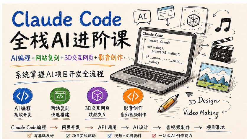 图片[2]-Claude Code全栈AI进阶课；AI编程+网站复刻+3D交互网页+影音创作，系统掌握AI项目开发全流程-玻哥网络技术工作室