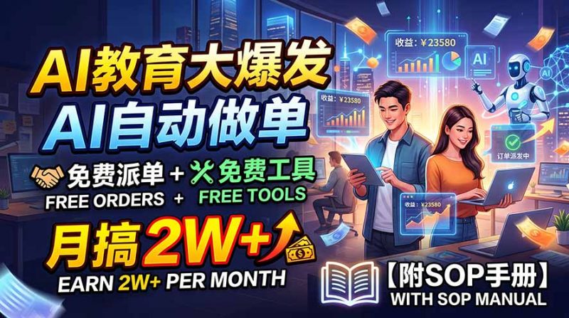 AI教育大爆发，AI自动做单，免费派单+免费工具，月搞2W+【附SOP手册】-玻哥网络技术工作室