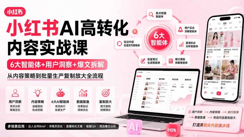 小红书AI高转化内容实战课：6大智能体+用户洞察+爆文拆解，从内容策略到批量生产复制放大全流程-玻哥网络技术工作室