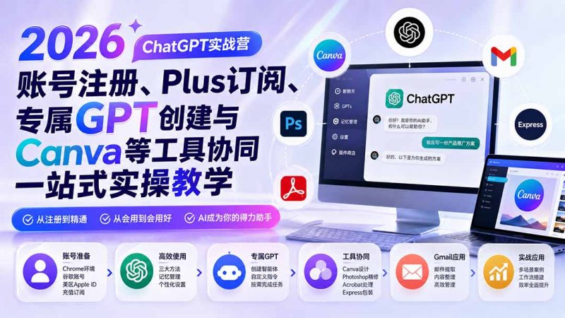 2026 ChatGPT实战营；账号注册、Plus订阅、专属GPT创建与Canva等工具协同一站式实操教学-玻哥网络技术工作室