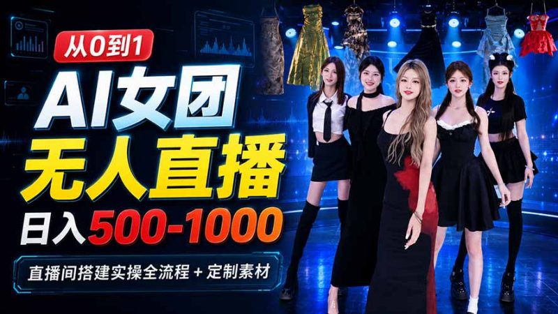 AI 女团无人直播，躺入500-1000每天，直播间搭建实操全流程+定制素材-玻哥网络技术工作室