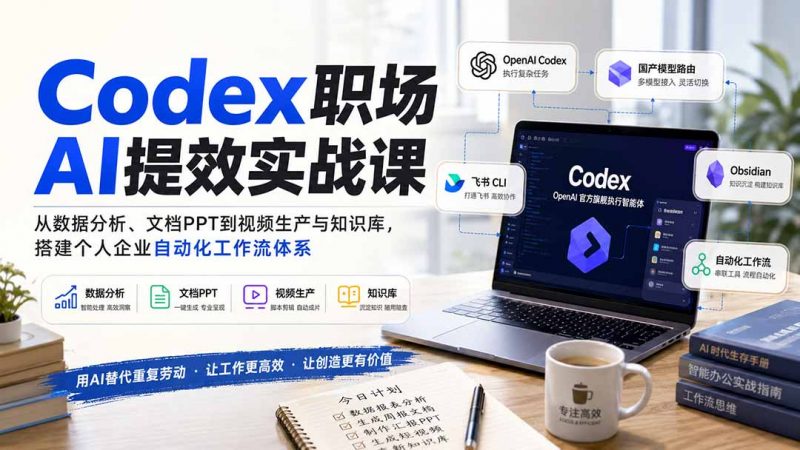 Codex职场AI提效实战课：从数据分析、文档PPT到视频生产与知识库，搭建个人企业自动化工作流体系-玻哥网络技术工作室