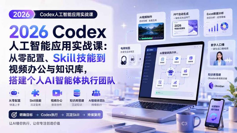 2026 Codex人工智能应用实战课：从零配置、Skill技能到视频办公与知识库，搭建个人AI智能体执行团队-玻哥网络技术工作室