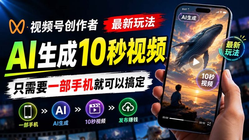 视频号创作者最新玩法，AI生成10秒视频，只需要一部手机就可以搞定-玻哥网络技术工作室