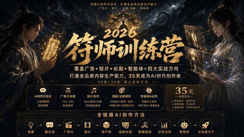 符师训练营-35天成为AI时代创作者，广告+短片+漫剧+智能体四大实战方向，掌握从创意到上线的完整工作流-玻哥网络技术工作室