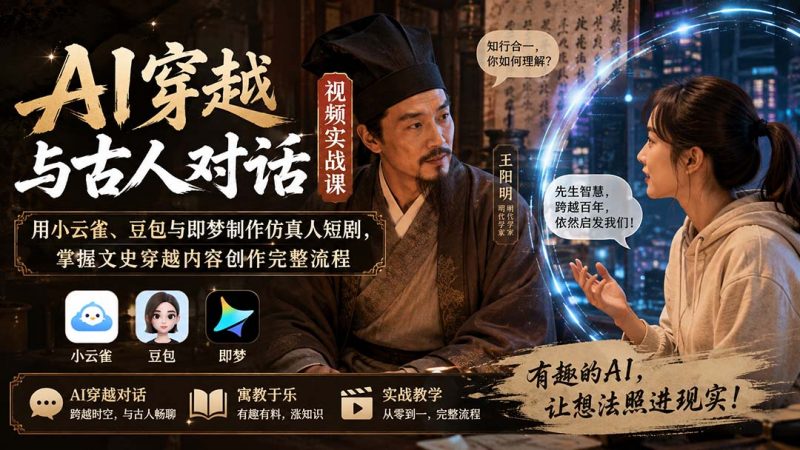AI穿越与古人对话视频实战课：用小云雀、豆包与即梦制作仿真人短剧，掌握文史穿越内容创作完整流程-玻哥网络技术工作室