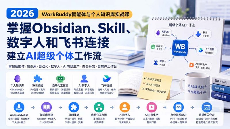 2026 WorkBuddy智能体与个人知识库实战课：掌握Obsidian、Skill、数字人和飞书连接，建立AI超级个体工作流-玻哥网络技术工作室