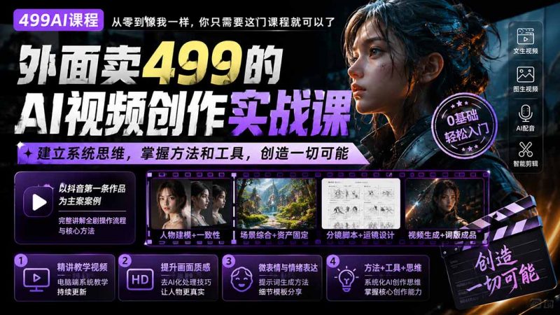 外面卖499的AI视频创作实战课：建立系统思维，掌握方法和工具，创造一切可能。-玻哥网络技术工作室