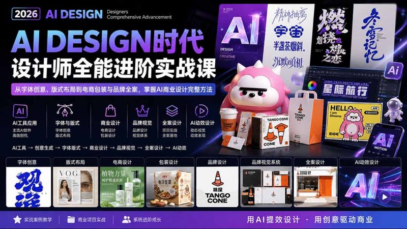 2026AI DESIGN时代设计师全能进阶实战课：从字体创意、版式布局到电商包装与品牌全案，掌握AI商业设计完整方法-玻哥网络技术工作室