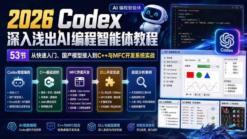 2026 Codex深入浅出AI编程智能体教程：53节从快速入门、国产模型接入到C++与MFC开发系统实战-玻哥网络技术工作室