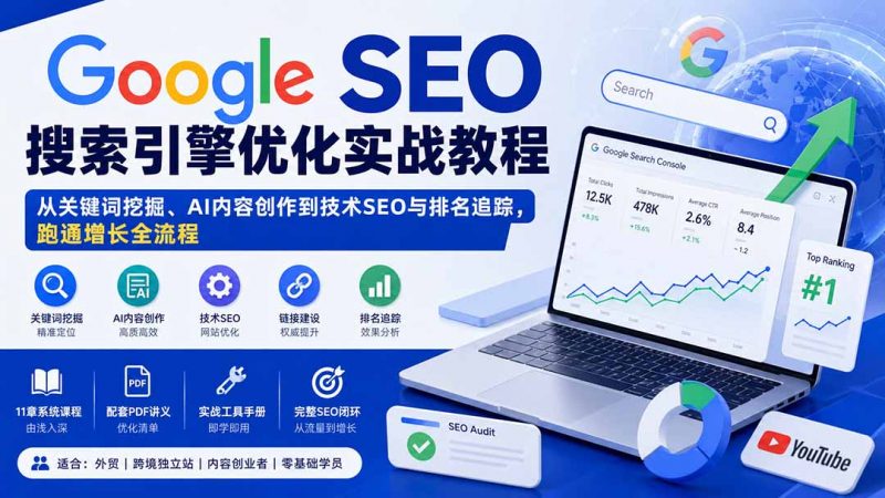 Google SEO搜索引擎优化实战教程：从关键词挖掘、AI内容创作到技术SEO与排名追踪，跑通增长全流程-玻哥网络技术工作室