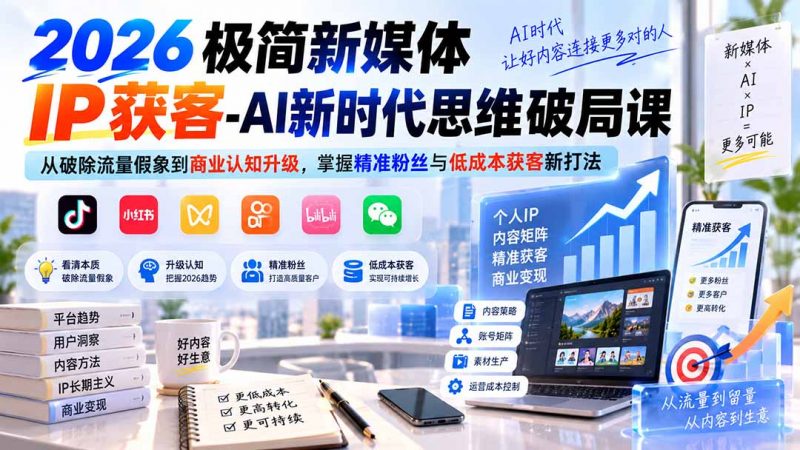 2026极简新媒体IP获客-AI新时代思维破局课：从破除流量假象到商业认知升级，掌握精准粉丝与低成本获客新打法-玻哥网络技术工作室