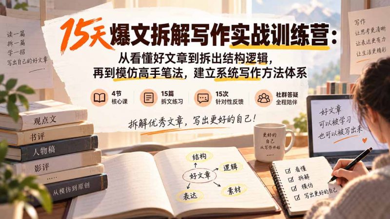 15天爆文拆解写作实战训练营：从看懂好文章到拆出结构逻辑，再到模仿高手笔法，建立系统写作方法体系-玻哥网络技术工作室