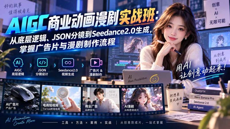 AIGC商业动画漫剧实战班-更新：从底层逻辑、JSON分镜到Seedance2.0生成，掌握广告片与漫剧制作流程-玻哥网络技术工作室