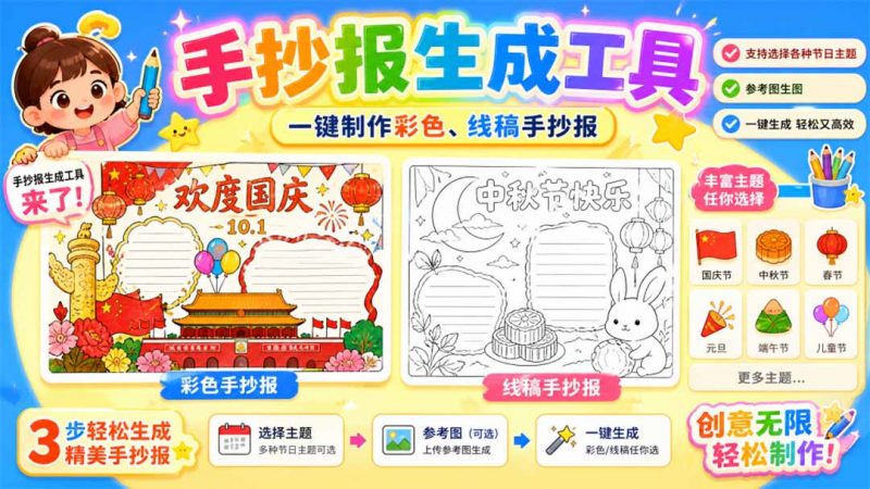 手抄报批量生成工具来了，完全免费，告别豆包生图，这个高清无水印-玻哥网络技术工作室