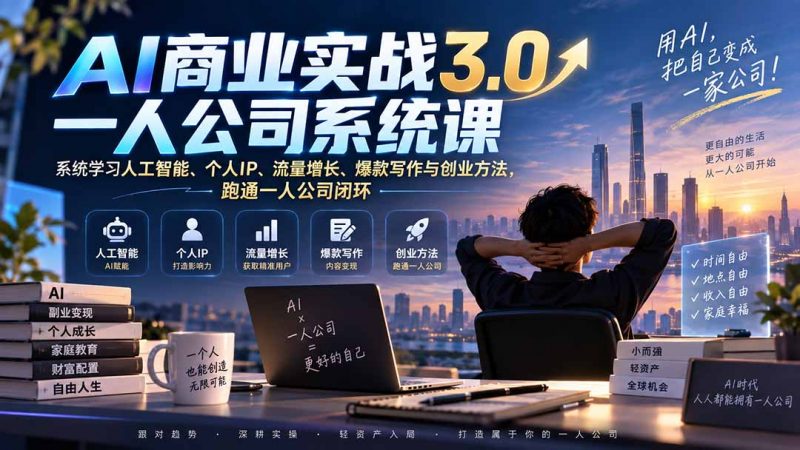 AI商业实战3.0一人公司系统课：系统学习人工智能、个人IP、流量增长、爆款写作与创业方法，跑通一人公司闭环-玻哥网络技术工作室