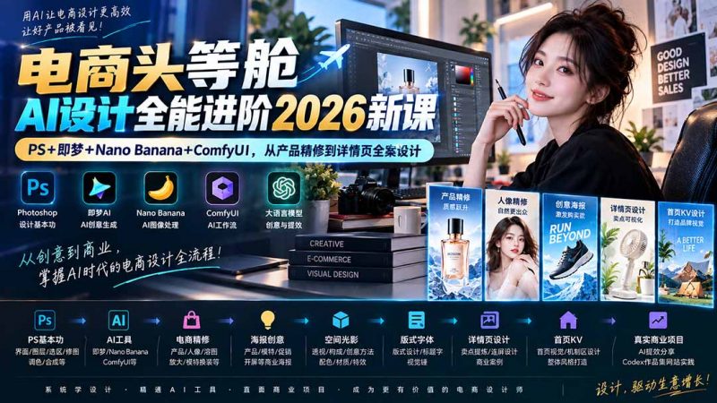 电商头等舱AI设计全能进阶2026新课：PS+即梦+Nano Banana+ComfyUI，从产品精修到详情页全案设计-玻哥网络技术工作室