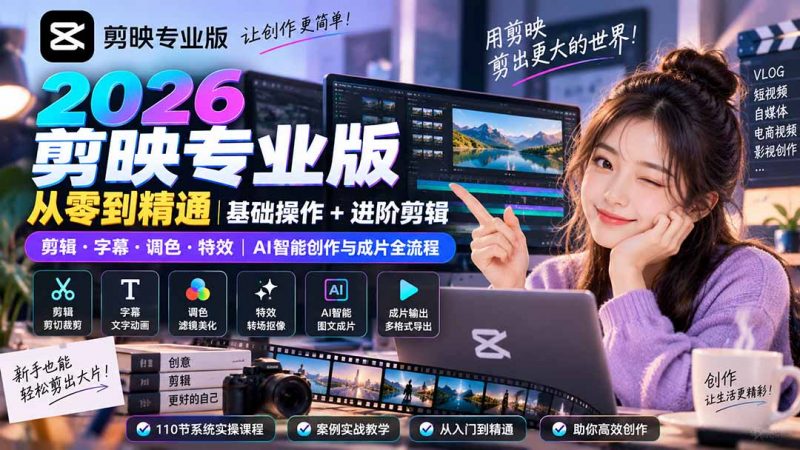 2026剪映专业版从零到精通｜基础操作+进阶剪辑｜剪辑·字幕·调色·特效｜AI智能创作与成片全流程-玻哥网络技术工作室