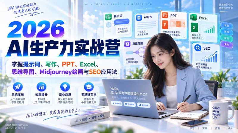 2026AI生产力实战营：掌握提示词、写作、PPT、Excel、思维导图、Midjourney绘画与SEO应用法-玻哥网络技术工作室
