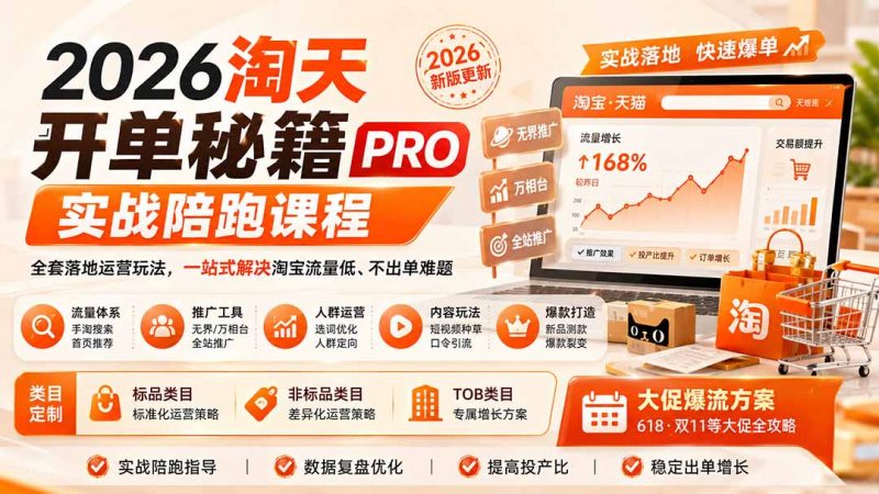 2026淘天开单秘籍PRO实战陪跑课程：全套落地运营玩法，一站式解决淘宝流量低、不出单难题(更新260906-玻哥网络技术工作室
