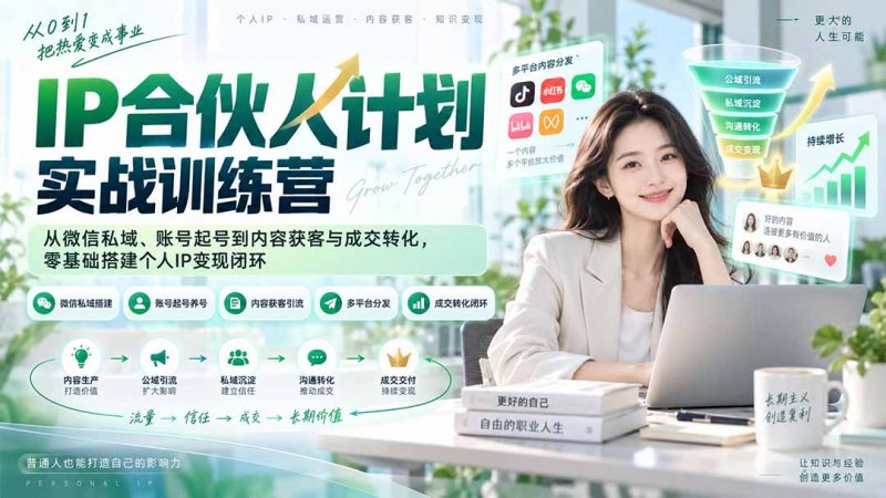 IP合伙人计划实战训练营-更新：从微信私域、账号起号到内容获客与成交转化，零基础搭建个人IP变现闭环-玻哥网络技术工作室
