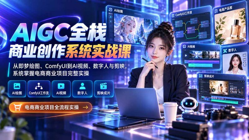 AIGC全栈商业创作系统实战课：从即梦绘图、ComfyUI到AI视频、数字人与剪映，系统掌握电商商业项目完整实操-玻哥网络技术工作室