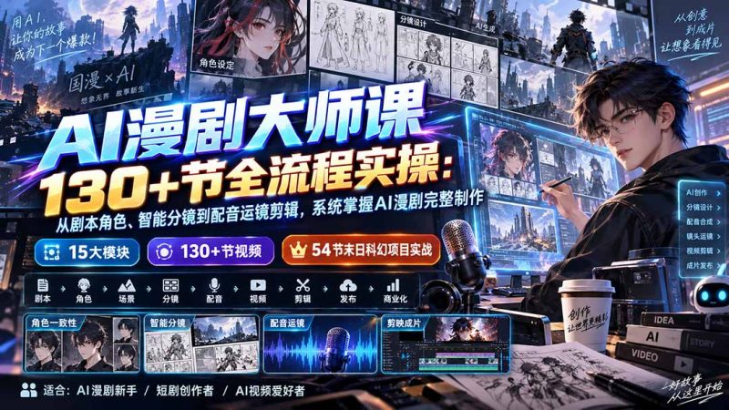 AI漫剧大师课130+节全流程实操：从剧本角色、智能分镜到配音运镜剪辑，系统掌握AI漫剧完整制作-玻哥网络技术工作室