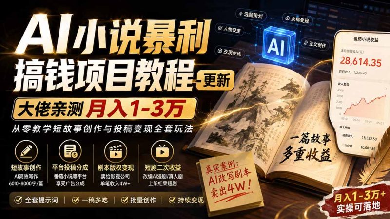 AI小说短故事暴利搞钱项目教程-更新，大佬亲测月入1-3万，从零教学短故事创作与投稿变现全套玩法-玻哥网络技术工作室
