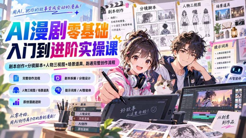 AI漫剧零基础入门到进阶实操课：剧本创作+分镜脚本+人物三视图+场景道具，跑通完整创作流程-玻哥网络技术工作室