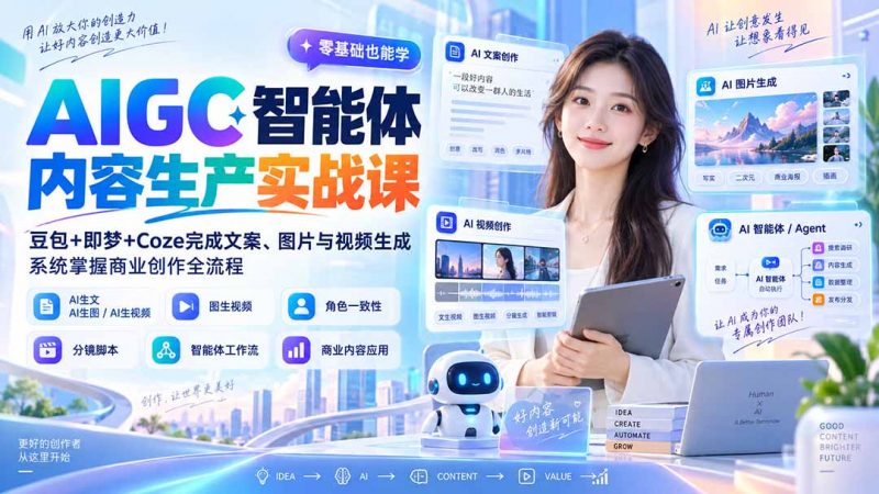 AIGC智能体内容生产实战课：豆包+即梦+Coze完成文案、图片与视频生成，系统掌握商业创作全流程-玻哥网络技术工作室
