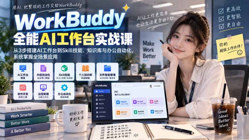 WorkBuddy全能AI工作台实战课：从3步搭建AI工作台到Skill技能、知识库与办公自动化，系统掌握全场景应用-玻哥网络技术工作室