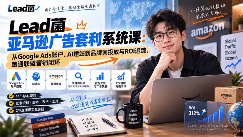 Lead菌亚马逊广告套利系统课：从Google Ads账户、AI建站到品牌词投放与ROI追踪，跑通联盟营销闭环-玻哥网络技术工作室