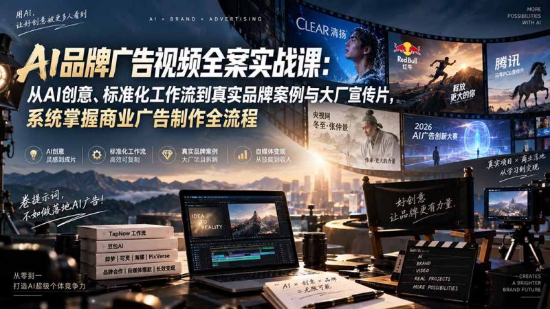 AI品牌广告视频全案实战课：从AI创意、标准化工作流到真实品牌案例与大厂宣传片，系统掌握商业广告制作全流程-玻哥网络技术工作室